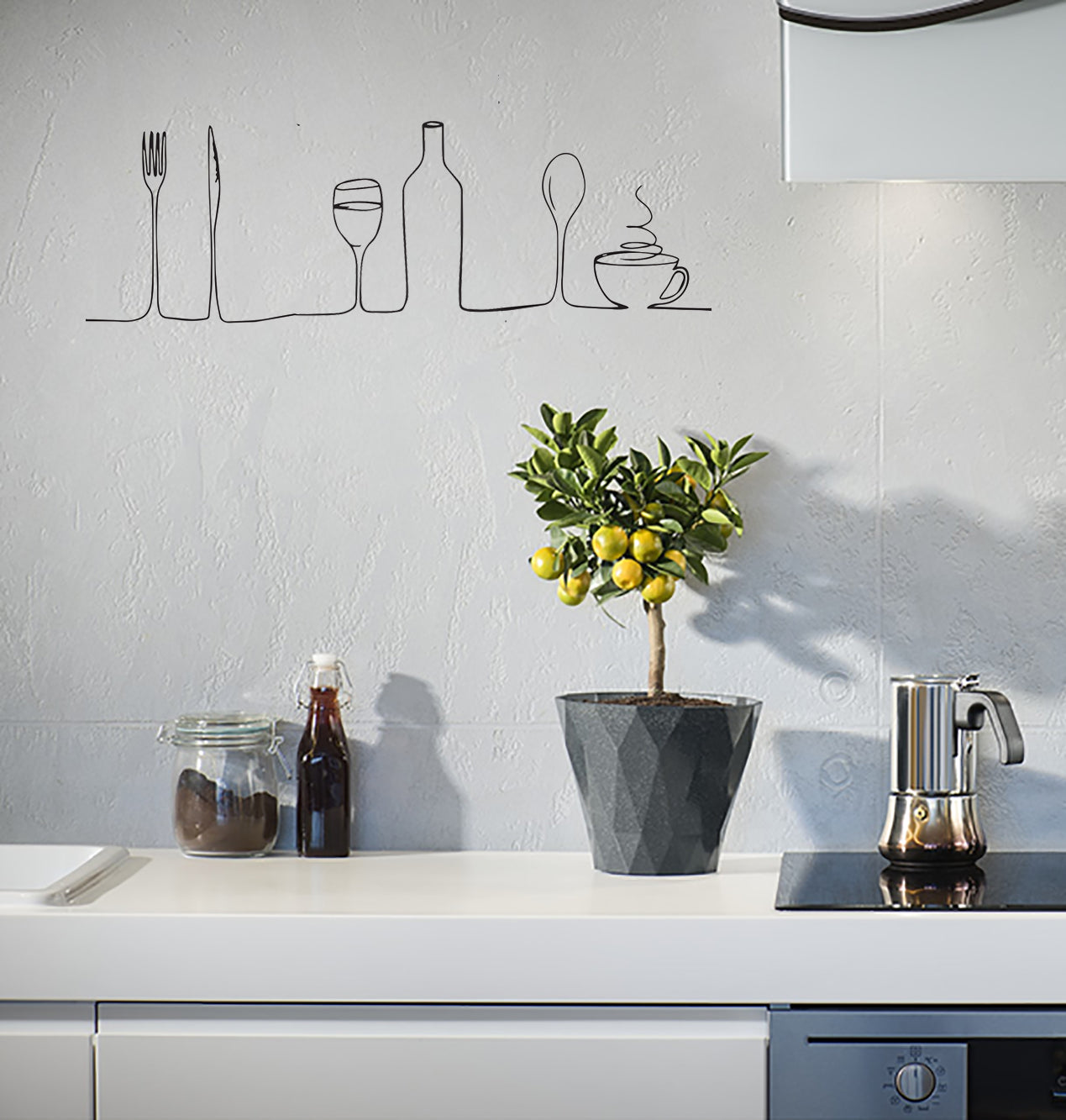 Fork ,Knife, Wine Glass, Bottle, Spoon, Coffee Kitchen Kombuis Vinyl Decal Sticker Wall Art Decor