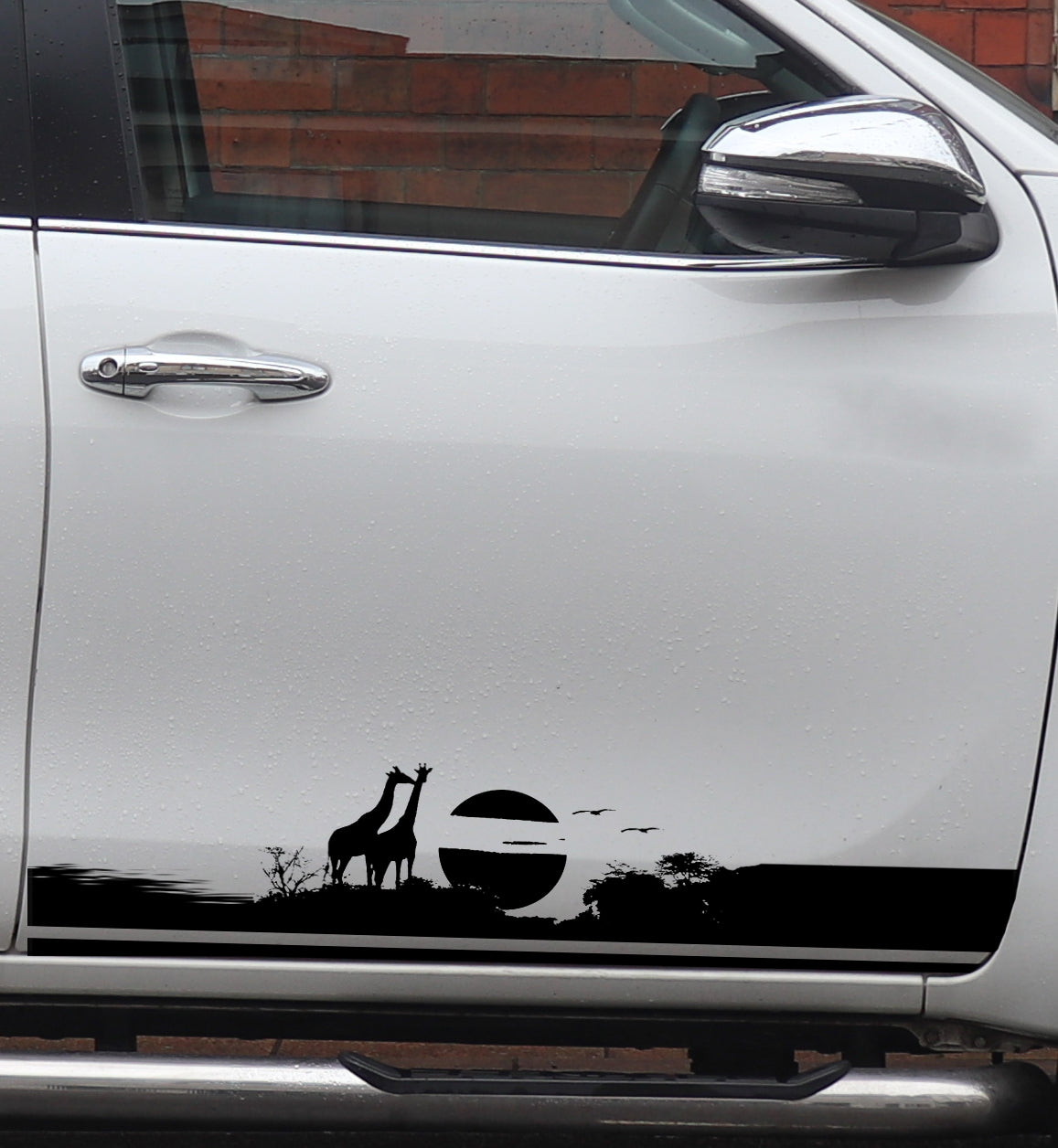 1 Set of 2 African Sunset Giraffe Kameelperd with Birds Landscape Side Vinyl Decal Sticker