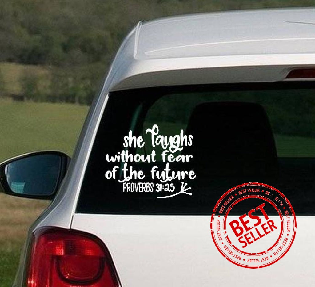 She Laughts At The Future Vinyl Sticker Vinyl Sticker
