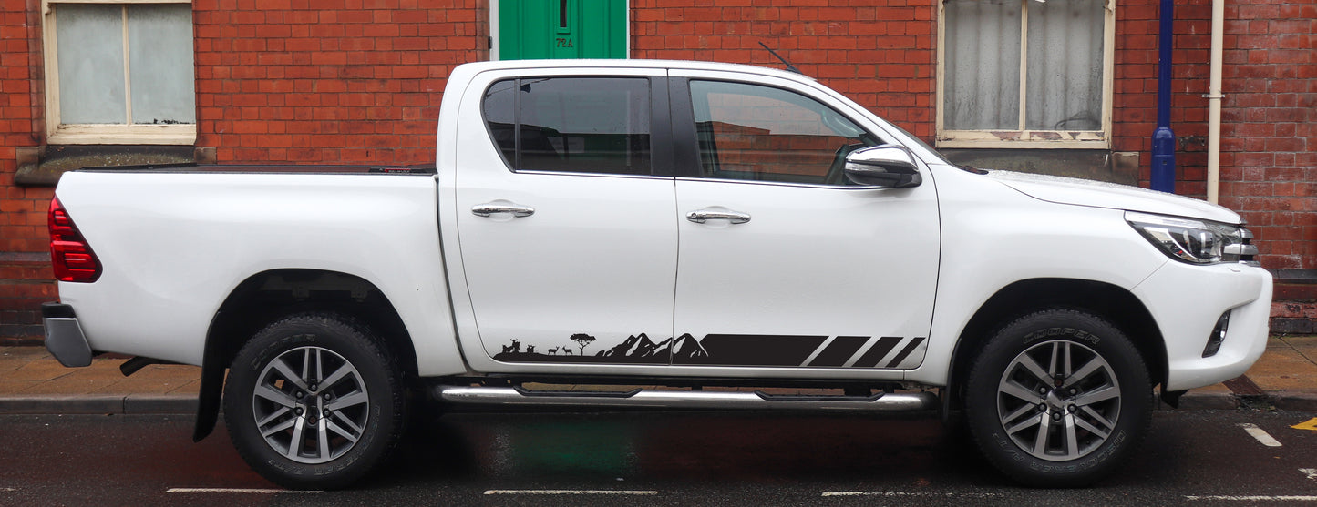 2 Sets Toyota Hilux, Ford Ranger Bakkie Truck Wildebeest and Impala African Wildlife Safari Side Vinyl Decal Sticker Decor