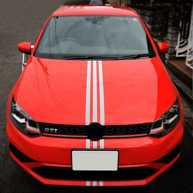 Volkswagen VW, Polo, Golf GTI, Jetta Long Stripe Car Body Sport Racing Front Head Bonnet Hood Bumper Roof Vinyl Decal Sticker