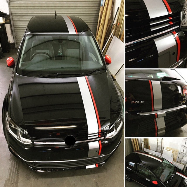 Volkswagen VW, Polo, Golf GTI, Jetta Long Stripe Car Body Sport Racing Front Head Bonnet Hood Bumper Roof Vinyl Decal Sticker