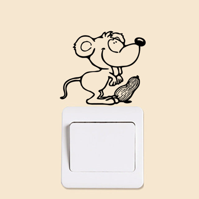 Funny Cute Black Cat Dog Mouse Rat Animals Switch Decal Wall Stickers Home Decals Bedroom Room Light Decor