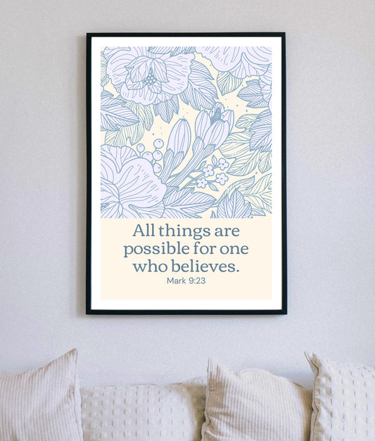 All Things Are Possible Christian Quote, Scripture, Bible Verse Poster Wall Art