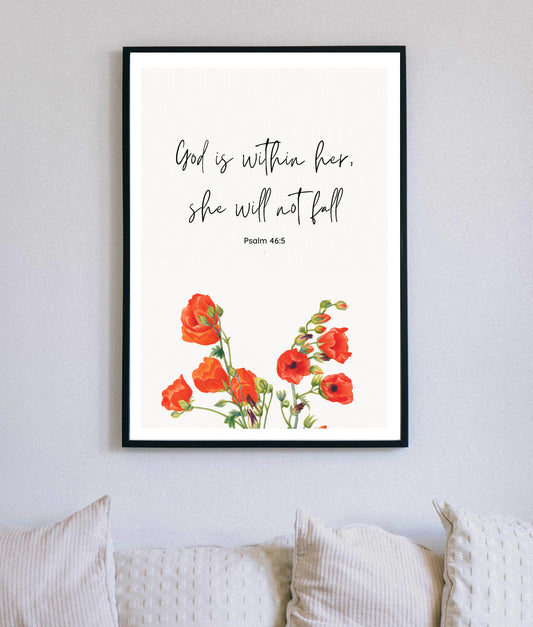 God is Within Her Christian Quote, Scripture, Bible Verse Poster Wall Art