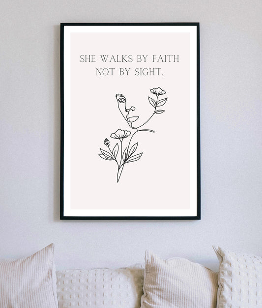 She Walks By Faith Christian Quote, Scripture, Bible Verse Poster Wall Art