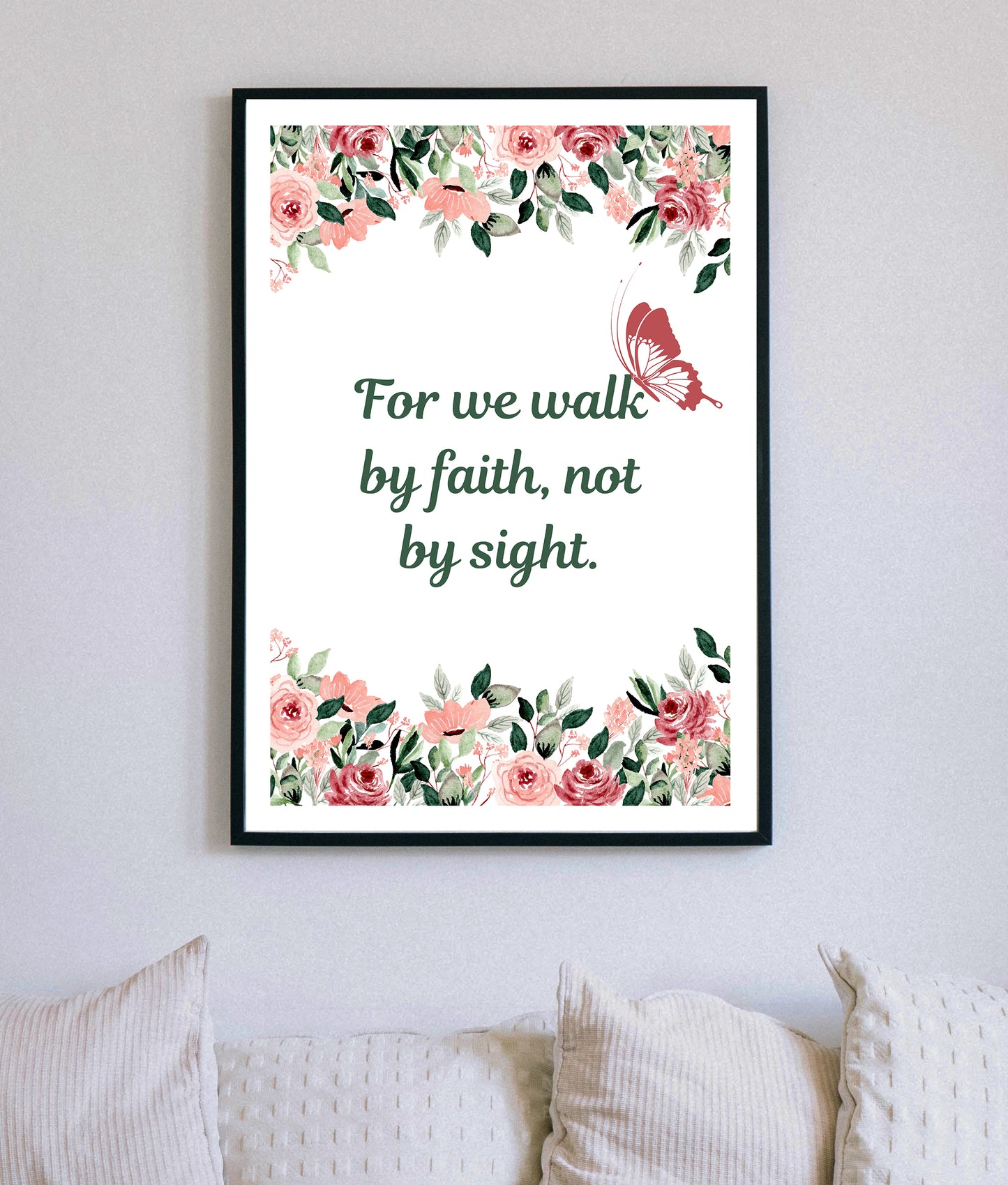 For We Walk By Faith Christian Quote, Scripture, Bible Verse Poster Wall Art