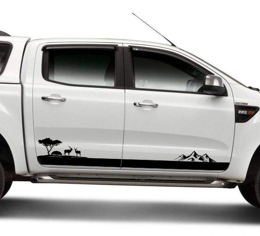 1 Set of 2 Vinyl Decal Sticker | Toyota Hilux | Ford Ranger Side Vinyl Decal | Kudu with tree and mountains landscape