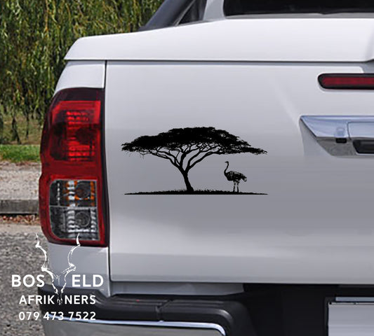 African Tree with Ostrich Vinyl Decal Sticker