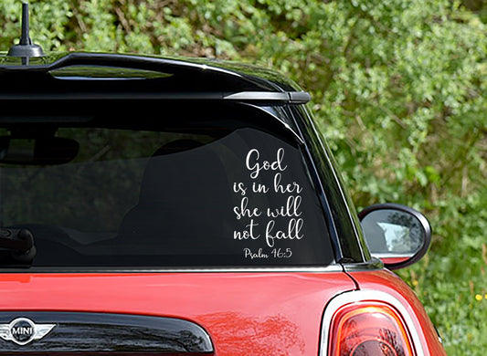 God is within her she will not fall Christian Vinyl Decal Sticker for car or wall