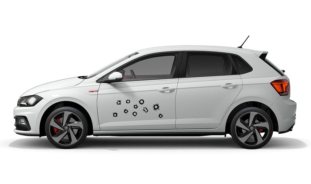 Gun Bullet Hole Marks Volkswagen VW Polo Vivo Car Vehicle Graphics Decal Sticker