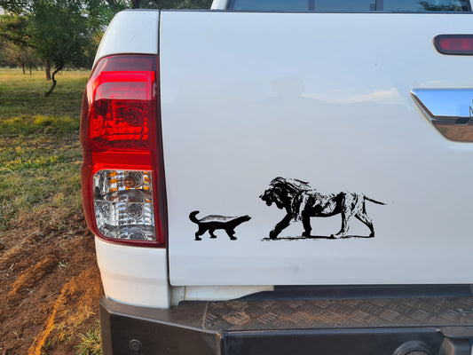 Ratel African Honey Badger VS Lion Leeu Bakkie Car Vinyl Decal Sticker Kit SA