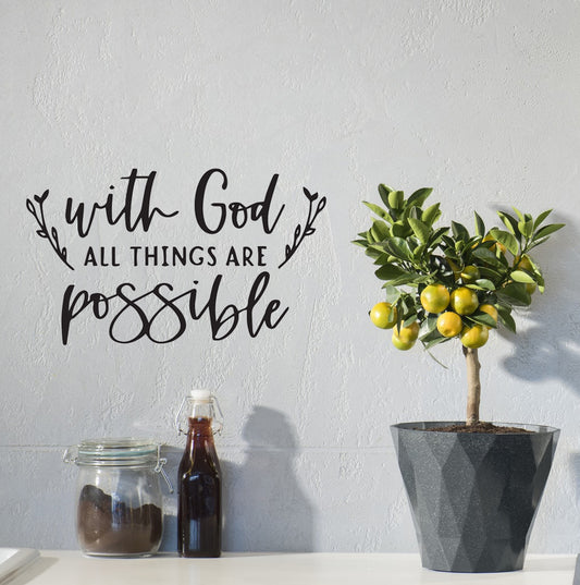 With God All Things Christian Quote Bible Verse Scripture Wall Decal Art