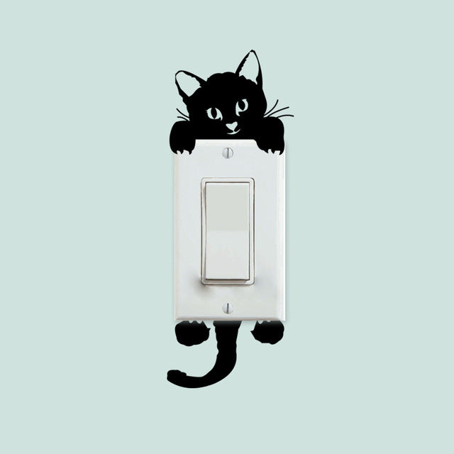 Funny Cute Black Cat Dog Mouse Rat Animals Switch Decal Wall Stickers Home Decals Bedroom Room Light Decor
