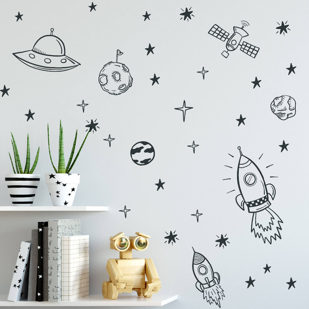 Space Ship Astronaut Planet Kids Bedroom Wall Art Decal Sticker Decor