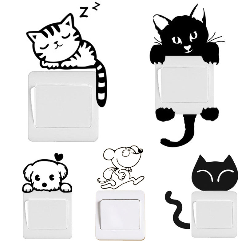 Funny Cute Black Cat Dog Mouse Rat Animals Switch Decal Wall Stickers Home Decals Bedroom Room Light Decor