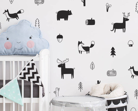 Nordic Forest Boy Girl Baby Kids Bedroom Wall Art Decal Sticker Decor