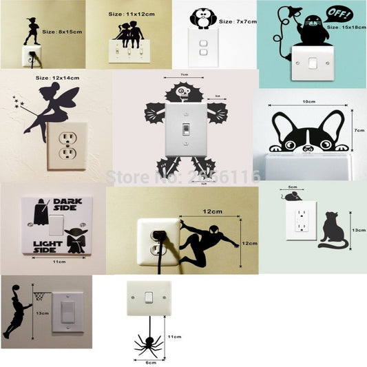 12 Styles Cute Switch Wall Stickers Diverse Funny Animals Patterns Vinyl Decals Home Decoration