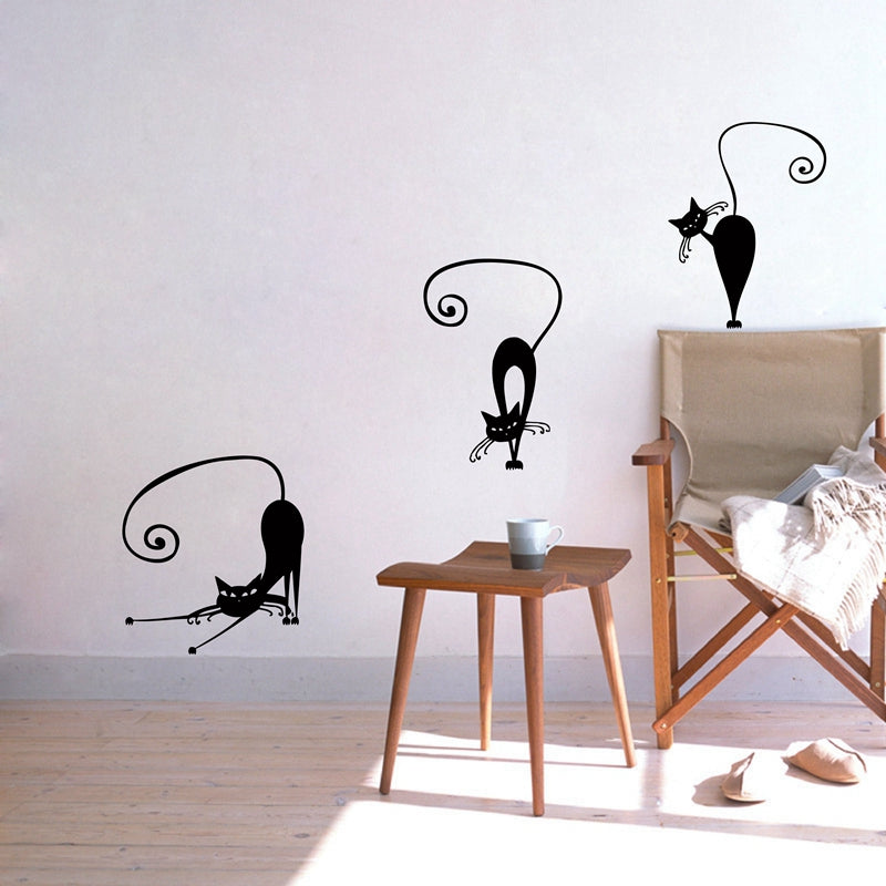 Cute Cat Wall Stickers , set of 5 funny cute cat vinyl wall decal stickers ,free shipping Abstract pussy cat decoration 297 x 420 mm