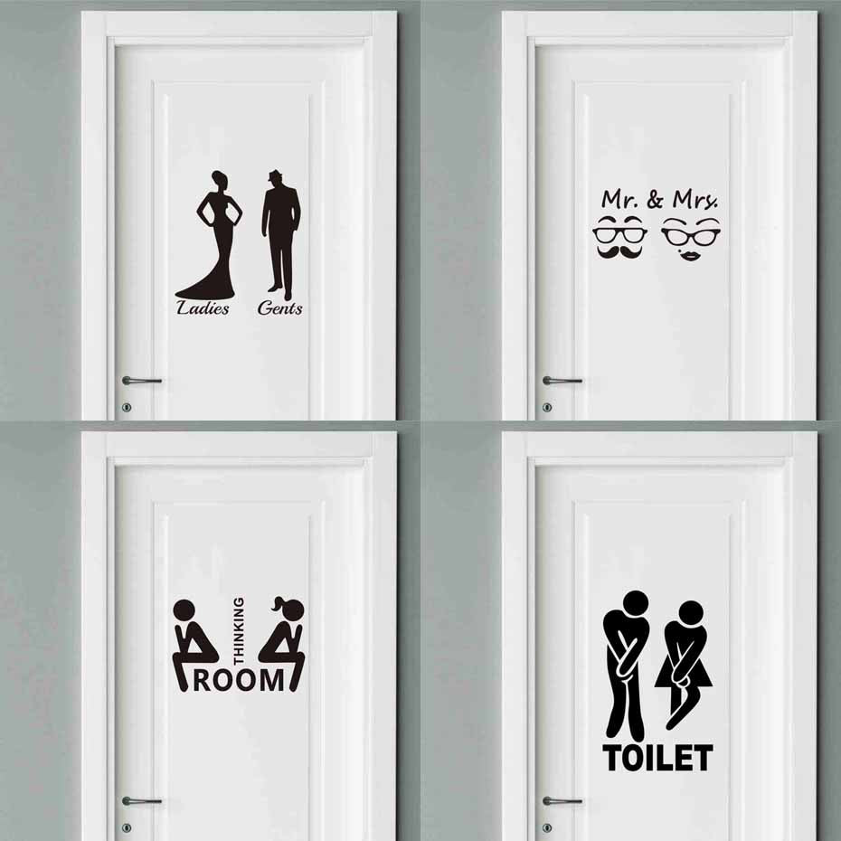 Mr. & Mrs. Quotes Door Sticker Fashion Bathroom Toilet Door Decals Diy Waterproof Wall Art Vinyl Removable Poster Home Decor