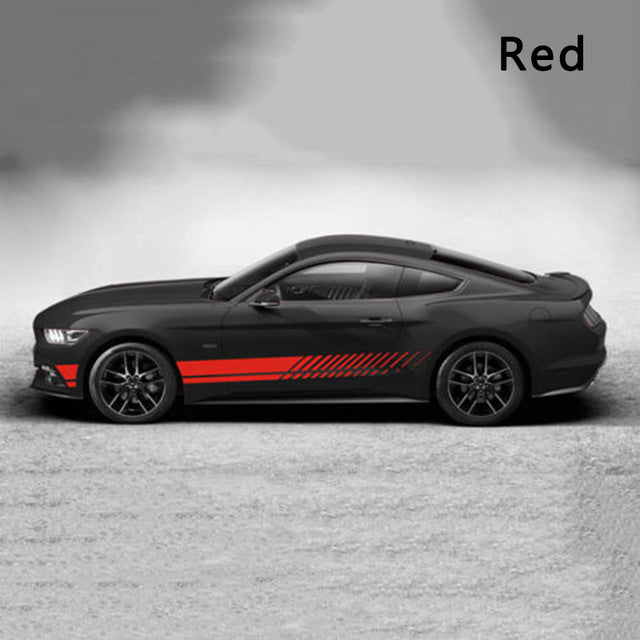 2Pcs Sports Racing Stripe Graphic Stickers  Waterproof Self-adhesive Auto Car Body Side Door Vinyl Decals Red/ White/ Black